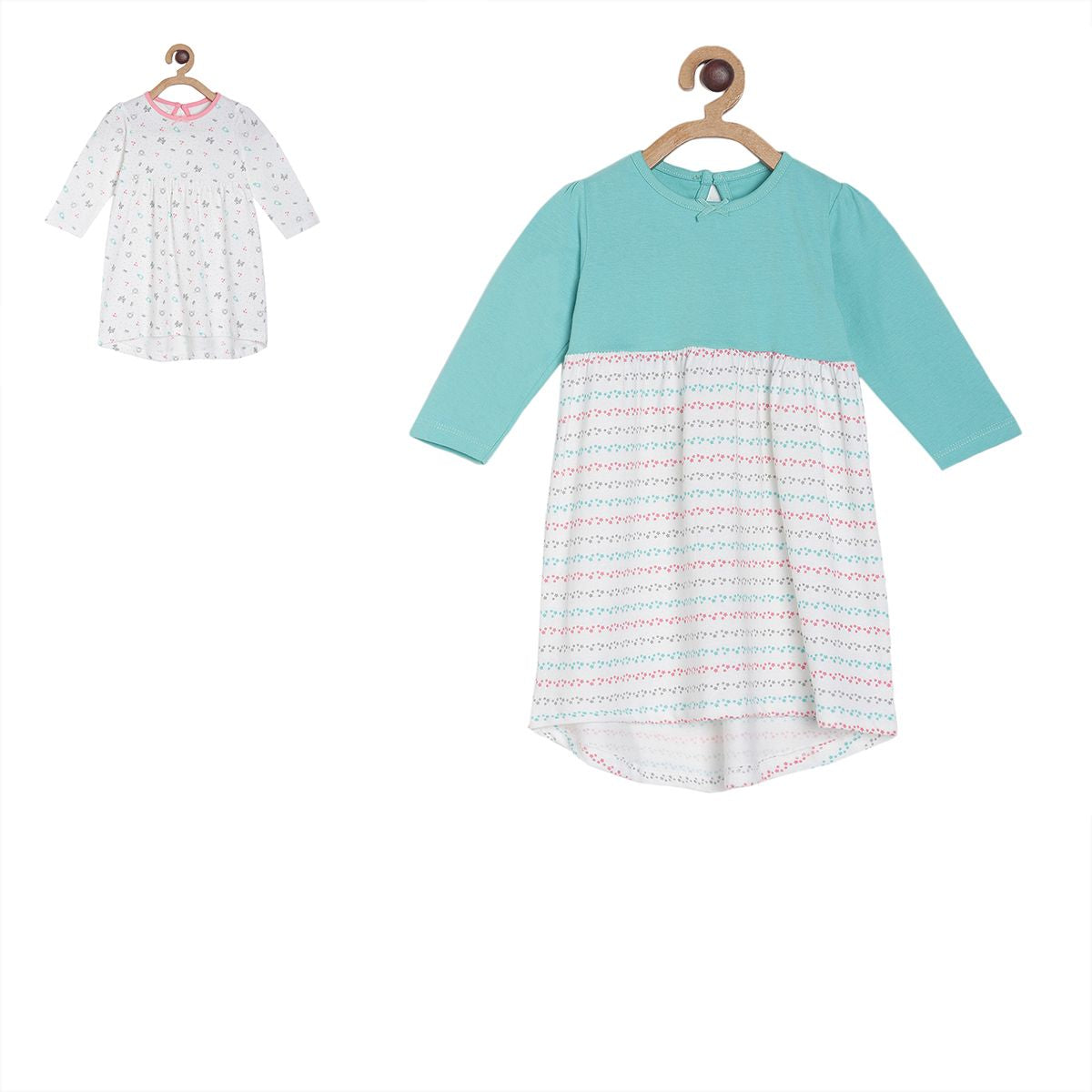 Pack of 2 dress - turquoise blue & white for 0-3 Months