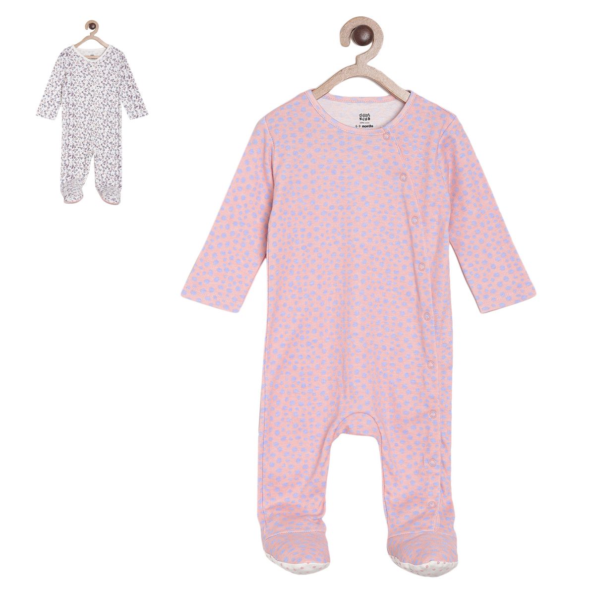 Baby Girls Polka Dot Printed Sleepsuit, Pink