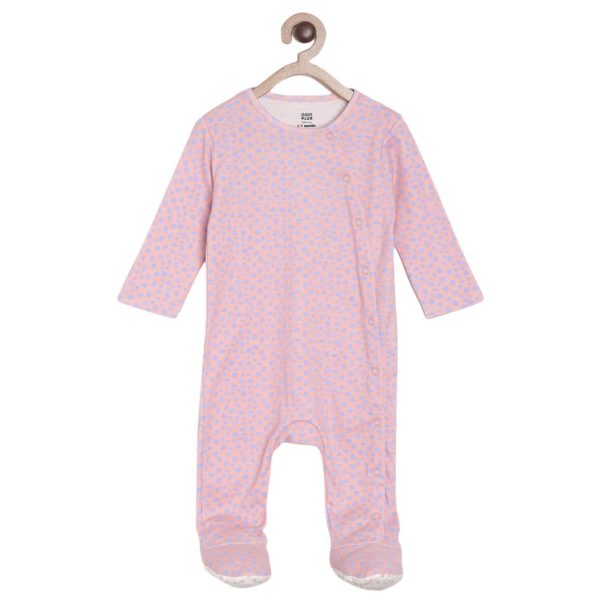 Baby Girls Polka Dot Printed Sleepsuit, Pink