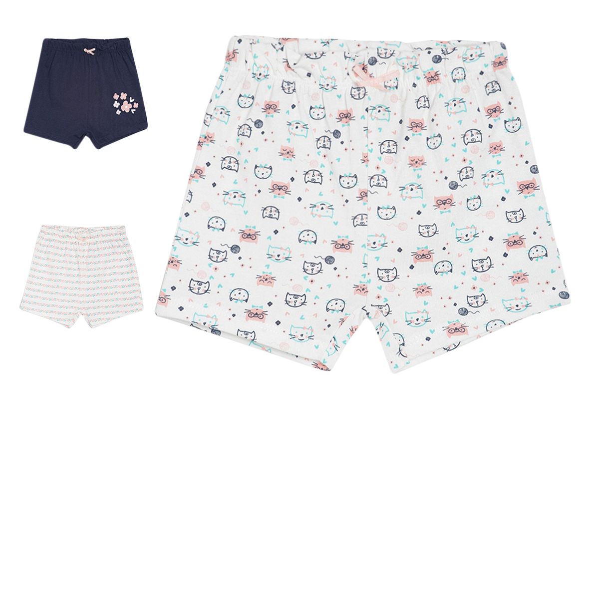 Pack of 3 shorts - white & blue for 0-3 Months