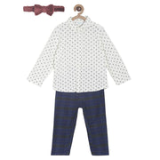 Pack of 3 shirt & knit bottom - white & navy blue for 3-6 Months