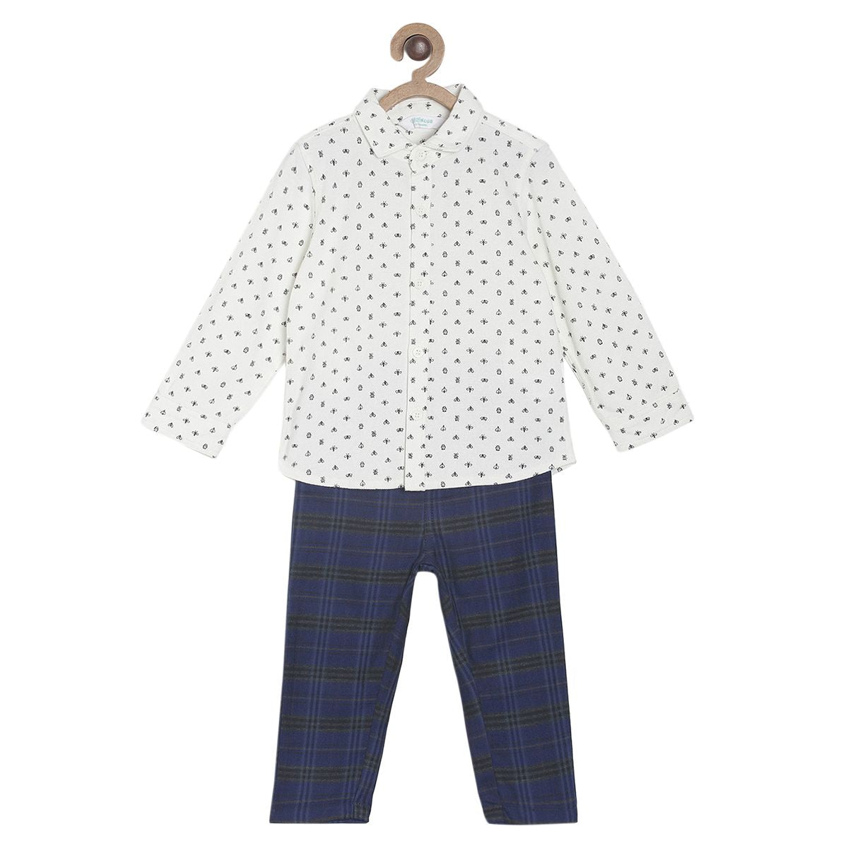 Pack of 3 shirt & knit bottom - white & navy blue for 3-6 Months