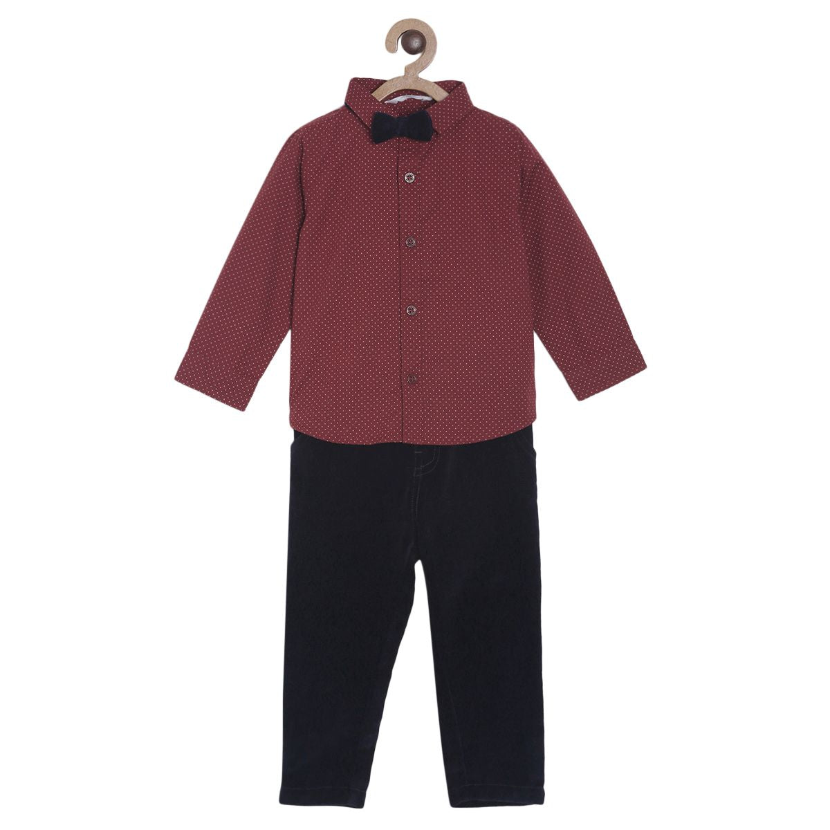 Pack of 3 shirt & knit bottom - maroon & black for 3-6 Months