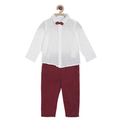 Pack of 3 shirt & knit bottom - white & maroon for 3-6 Months