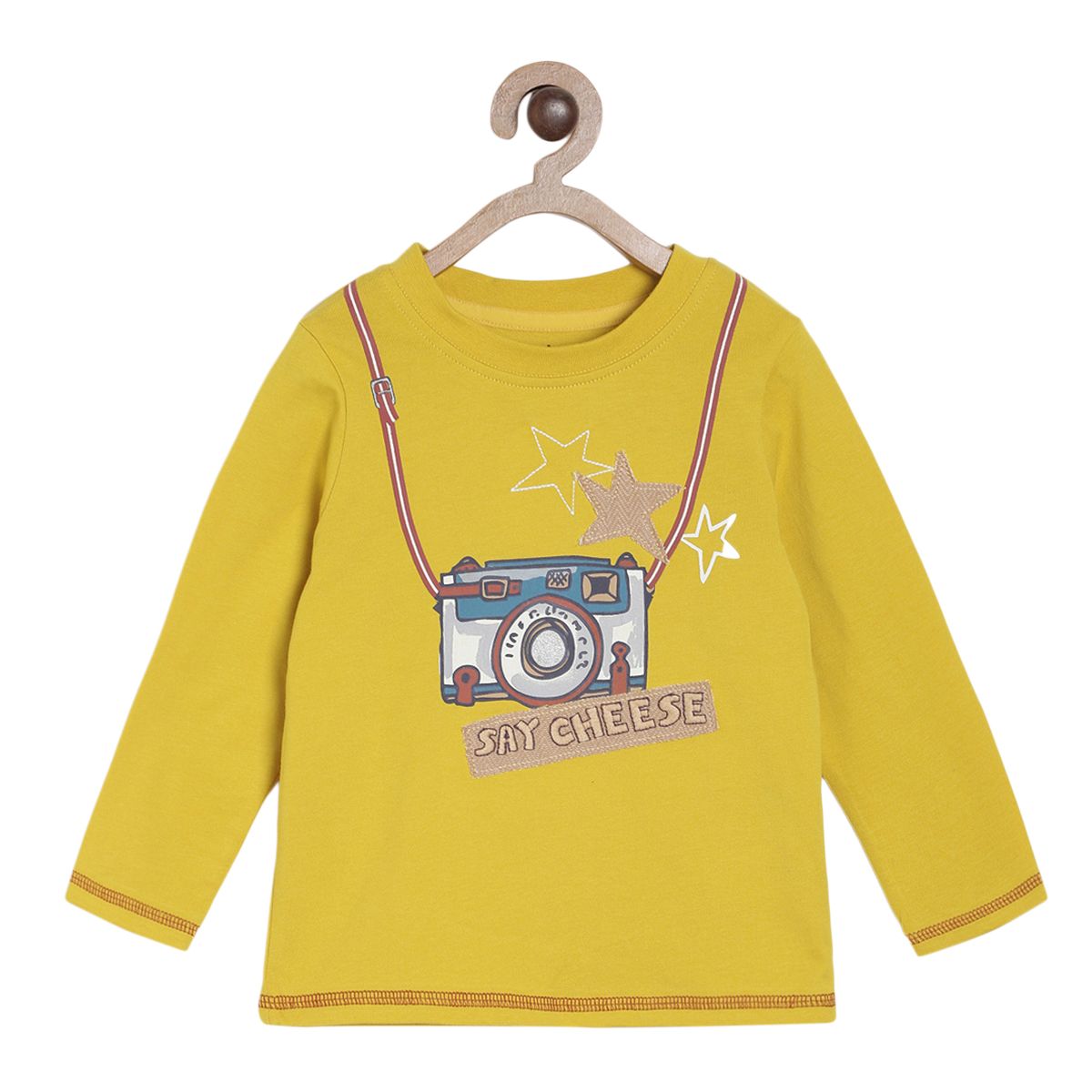 Baby Boys Camera Print T-Shirt, Yellow