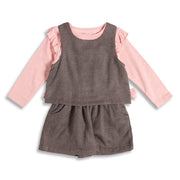 Baby Girls Pink & Brown Cotton Top with Shorts and Sleeveless Overlay Set