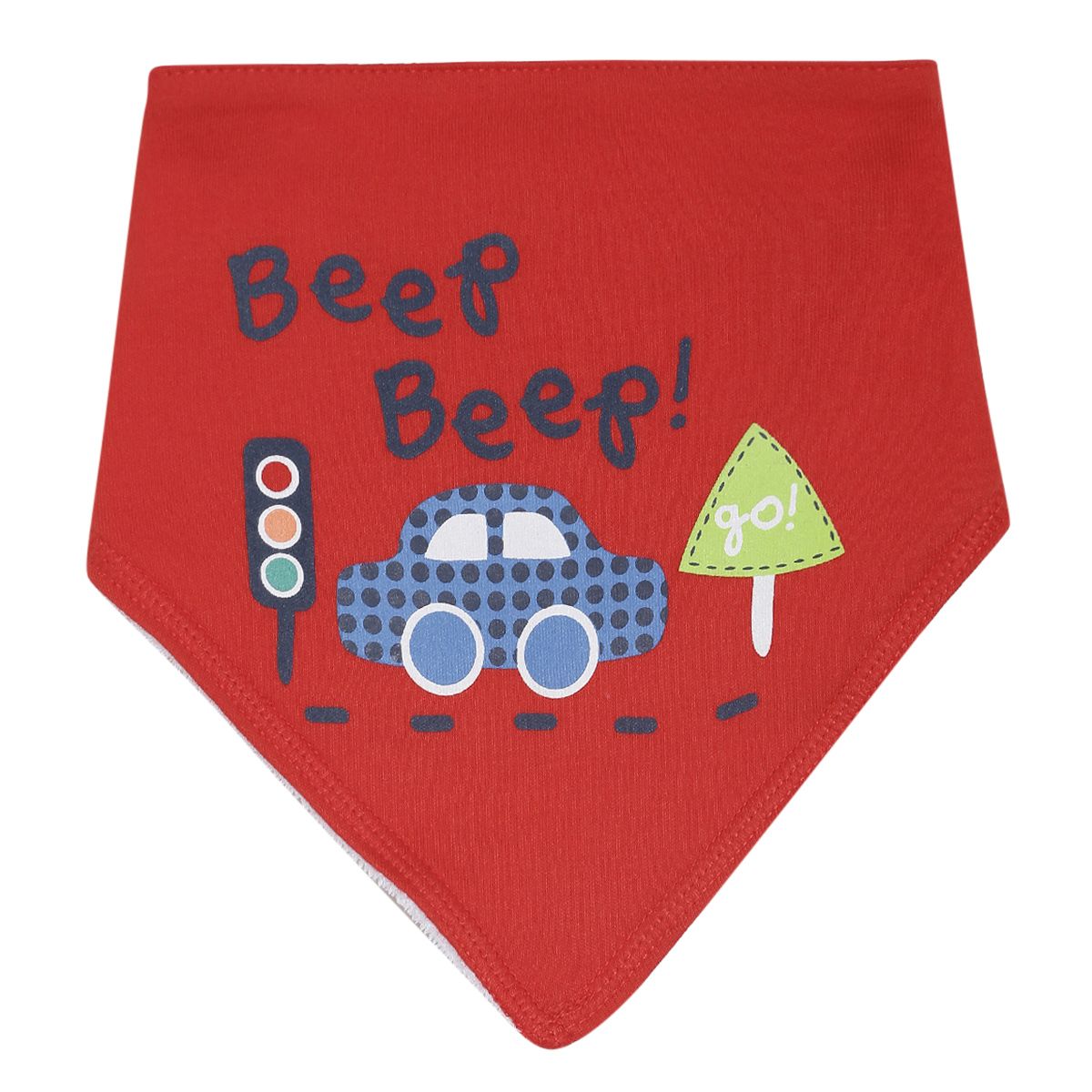 Boys Red and White Vehicle Print Bandana Feeding Bib
