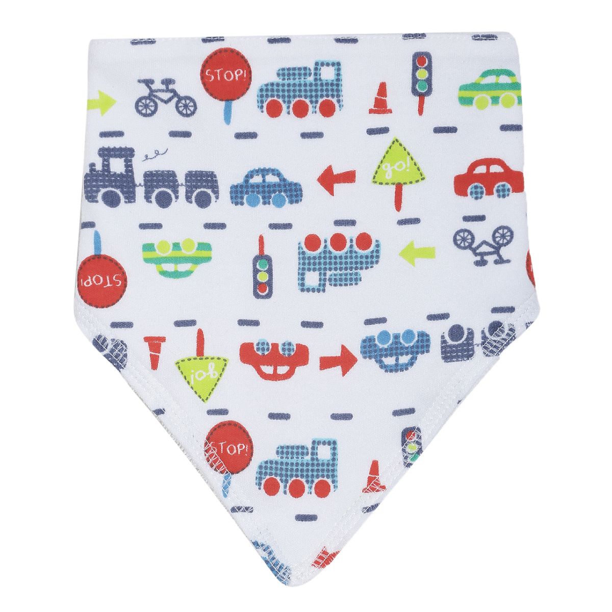 Boys Red and White Vehicle Print Bandana Feeding Bib