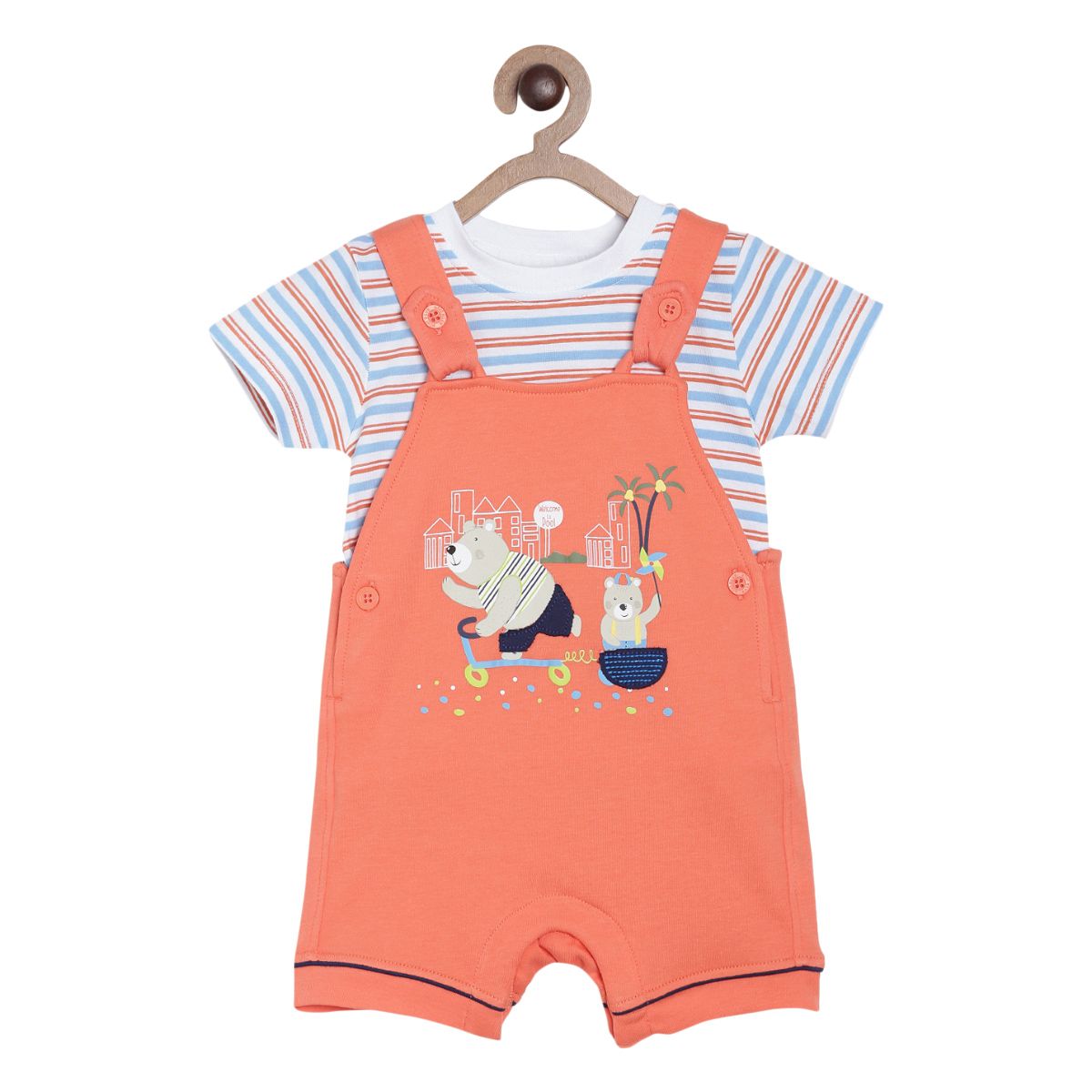 Pack of 2 dungaree set - white & coral red for 3-6 Months