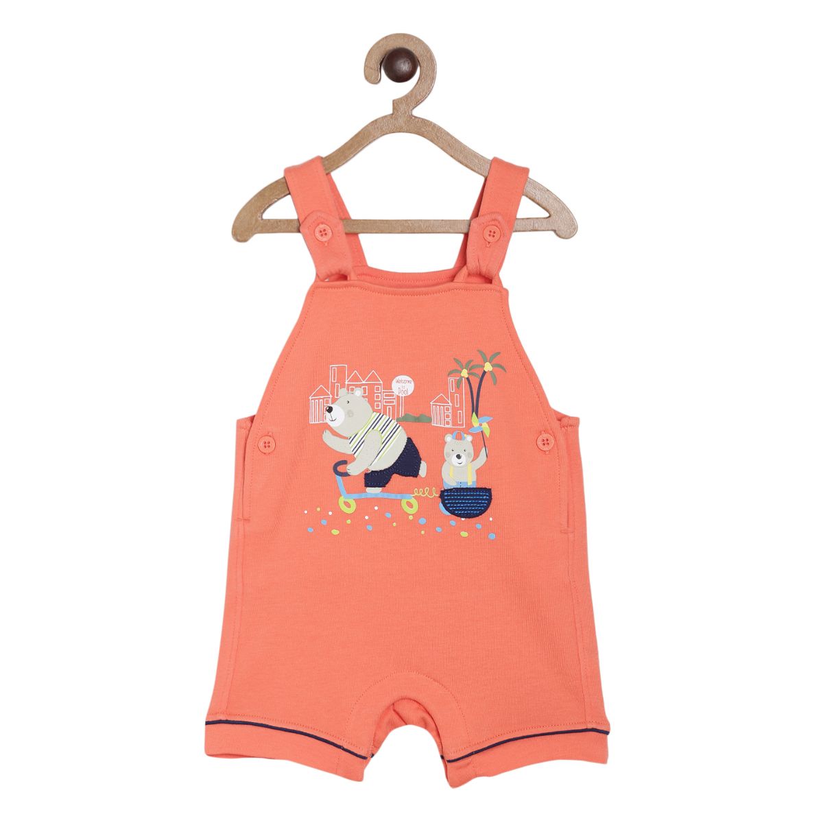 Pack of 2 dungaree set - white & coral red for 3-6 Months