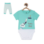 Pack of 2 bodysuit+knit bottom set - green for New Born