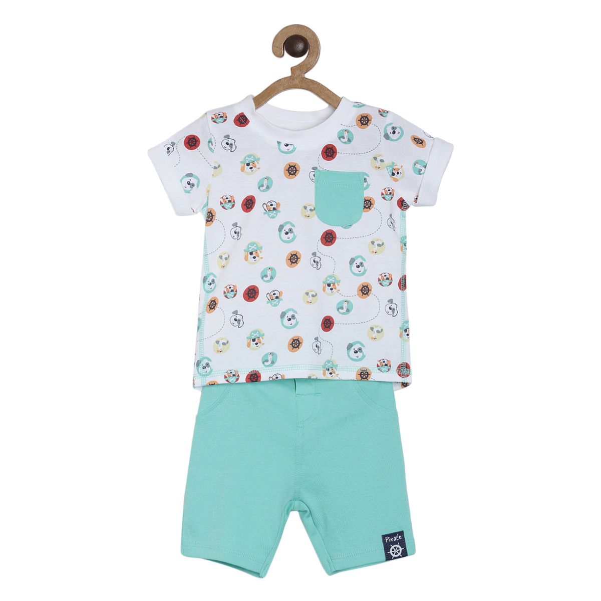 Pack of 2 t- shirt & shorts set - white & turquoise blue for 0-3 Months