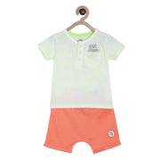 Pack of 2 t-shirt & bottom set - white & coral red for 0-3 Months