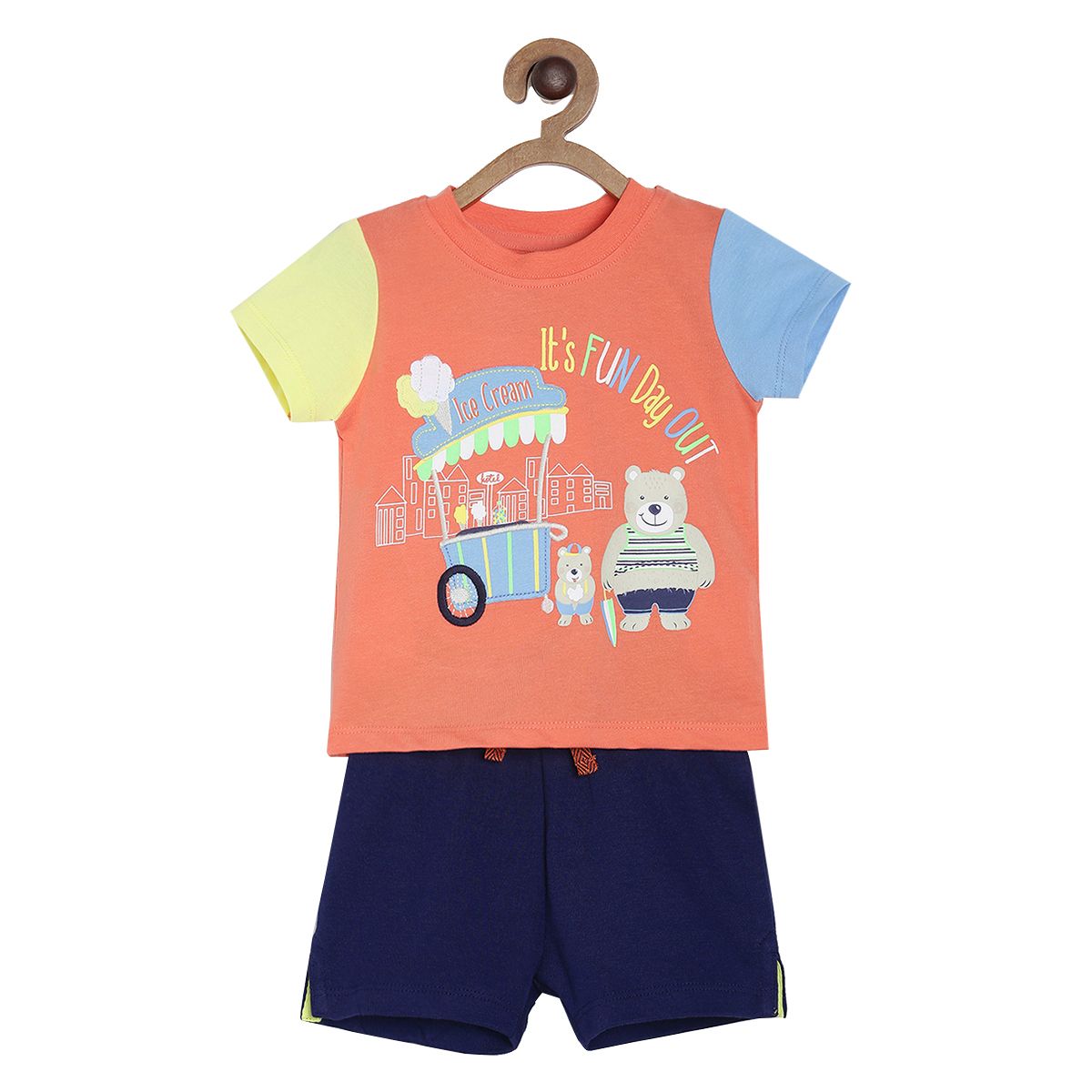 Pack of 2 t-shirt & bottom set - coral red & navy blue for 0-3 Months