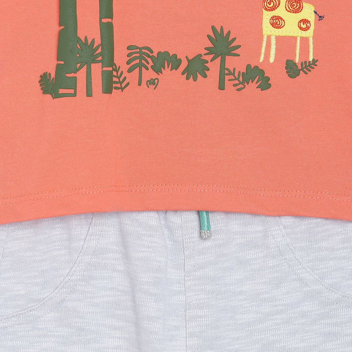 Pack of 2 t-shirt and knit bottom set - coral red & light grey for 0-3 Months