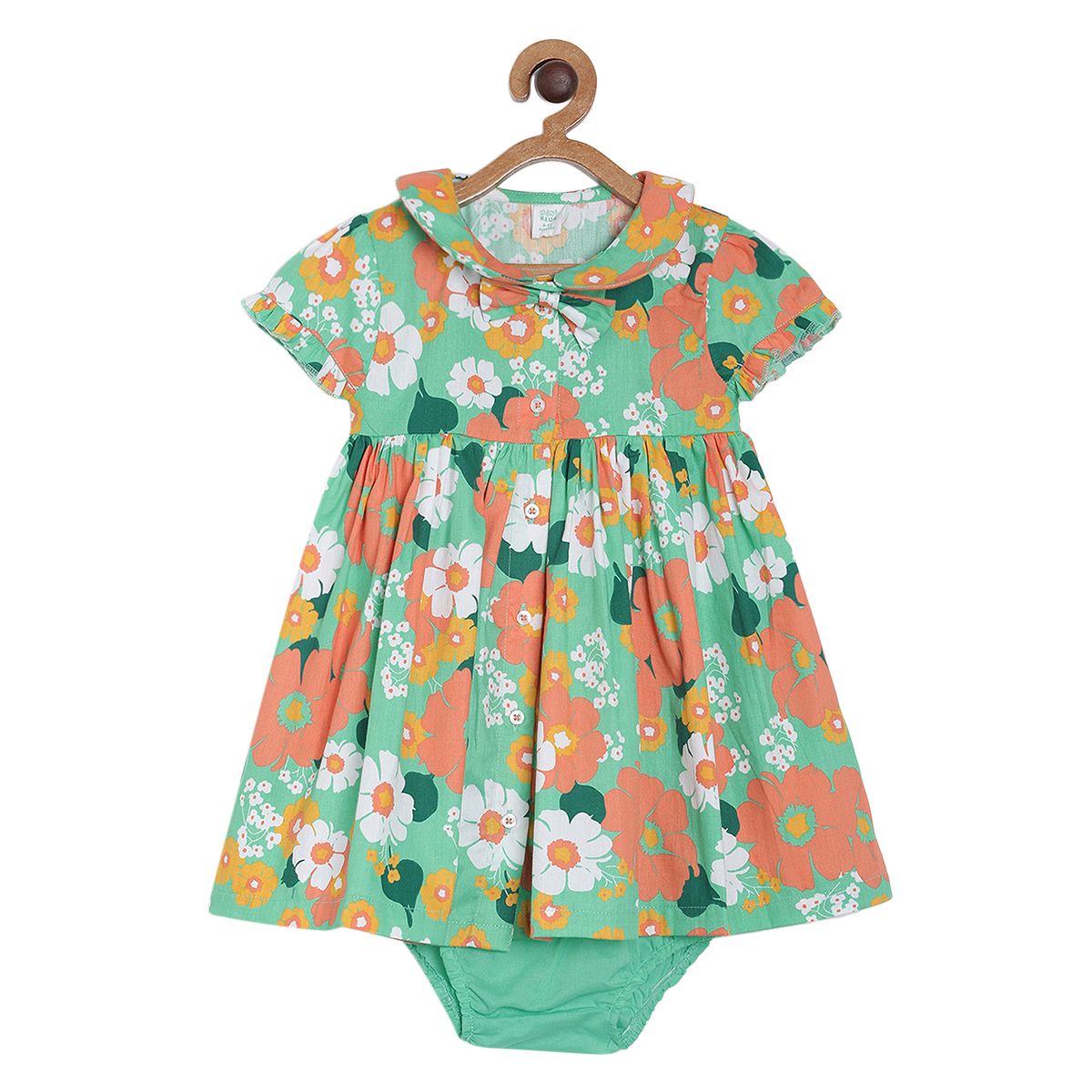 Pack of 3 dress + bloomer + head band set - mint green & light brown for 0-3 Months