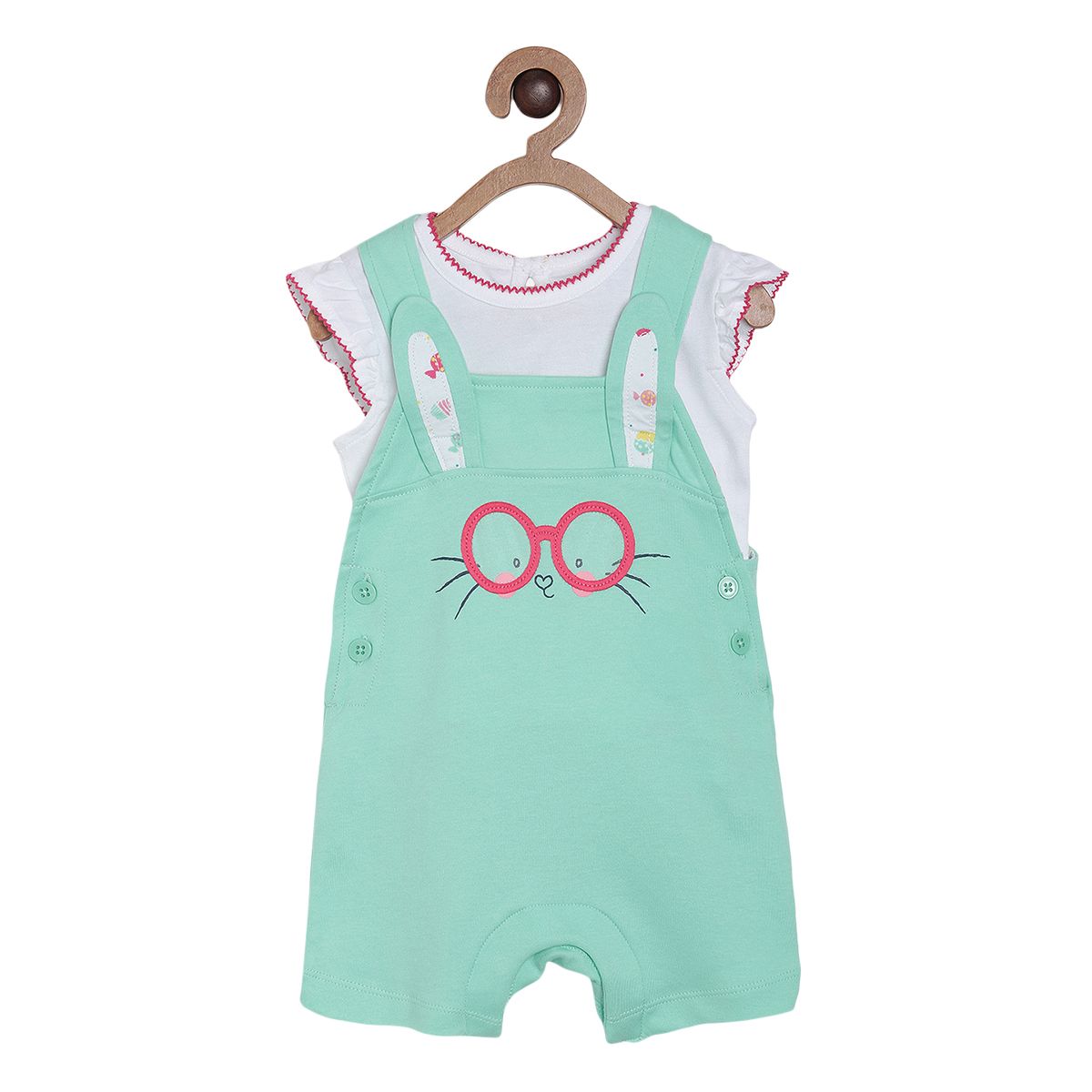 Pack of 2 dungaree set - white & turquoise green for 3-6 Months