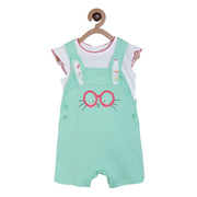 Pack of 2 dungaree set - white & turquoise green for 3-6 Months