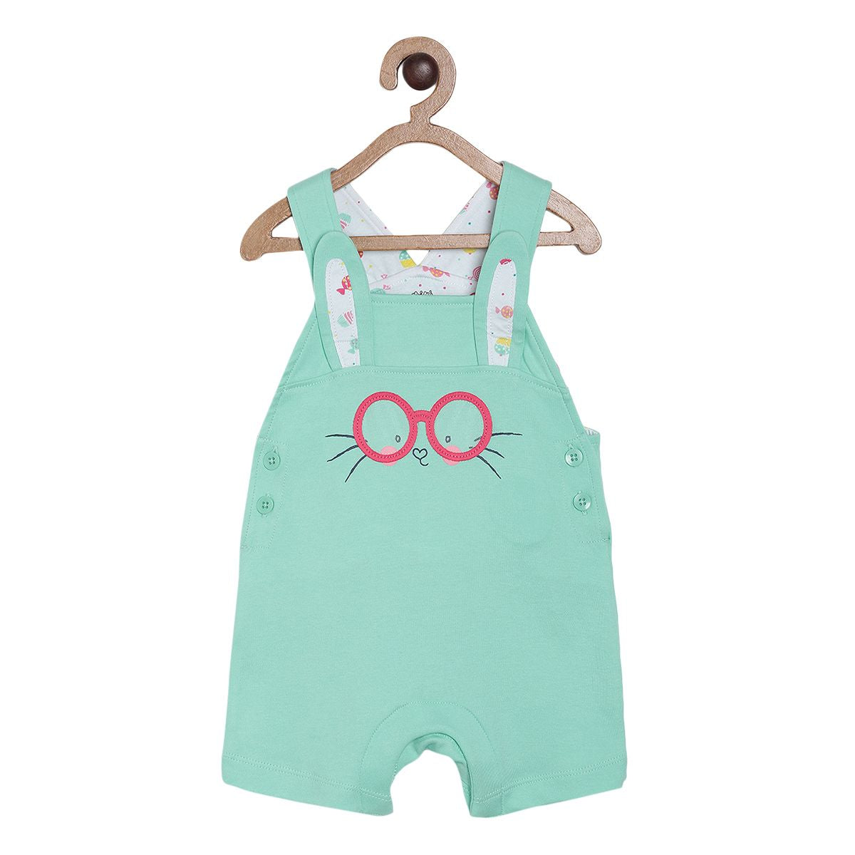 Pack of 2 dungaree set - white & turquoise green for 3-6 Months