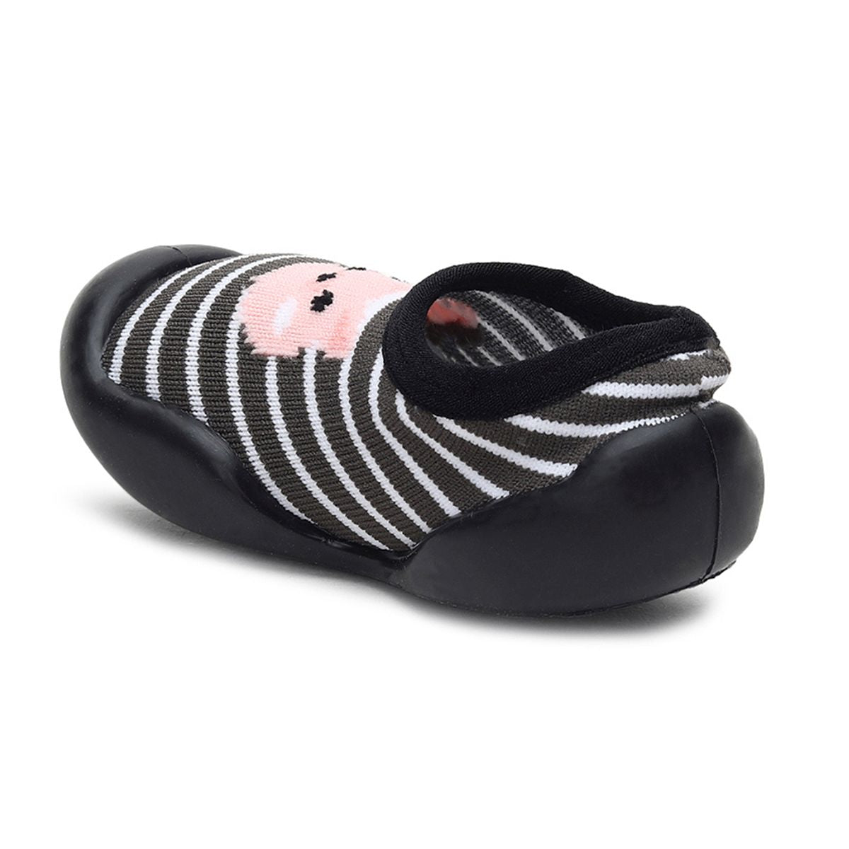 Baby Girls Black and White Knit Striped Cat Face Sock Shoes Pack of 1 Pair Flexible Anti-Slip First Walker Footwear