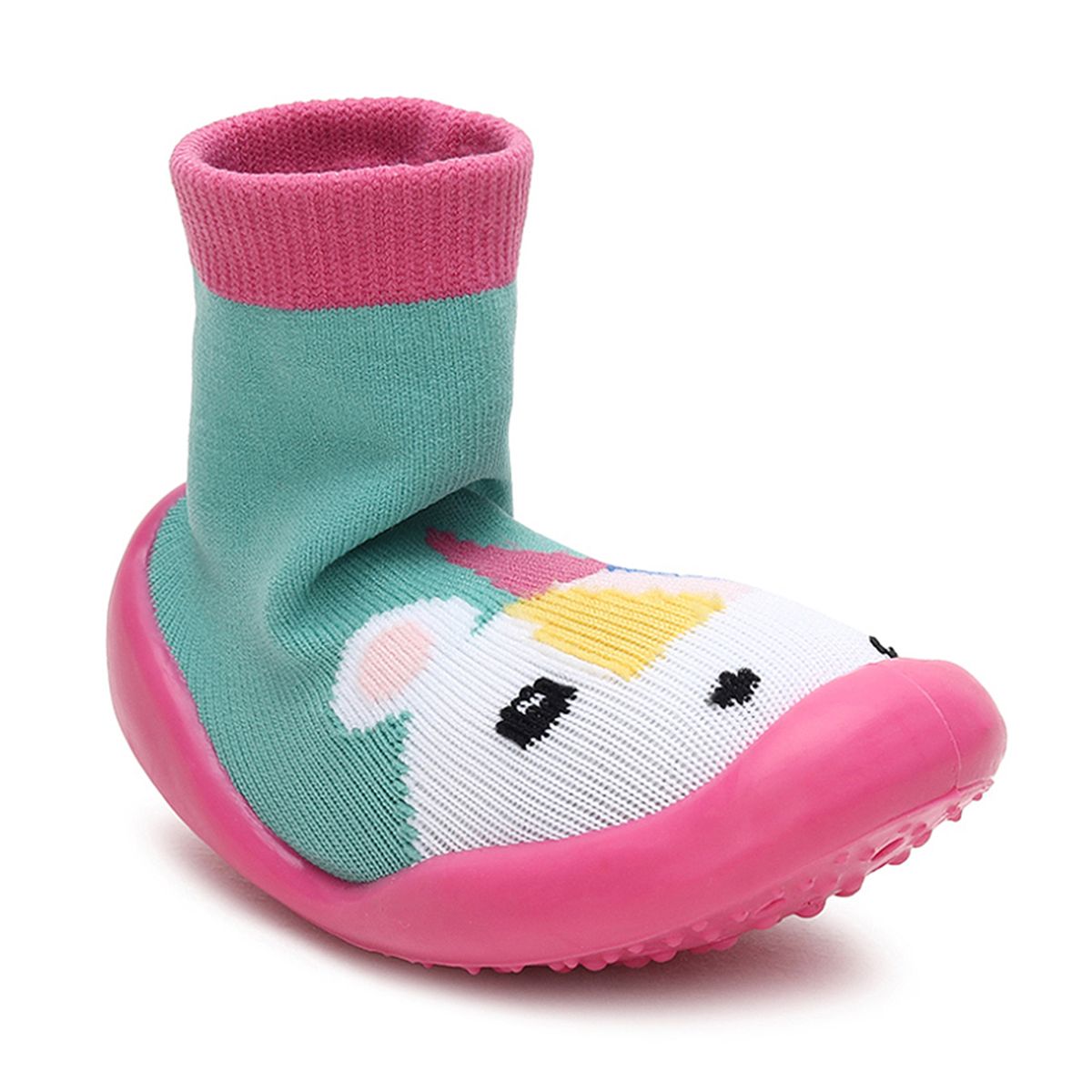 Baby Girls Pink and Mint Green Knit Unicorn Sock Shoes Pack of 1 Pair Flexible Anti-Slip First Walker Footwear