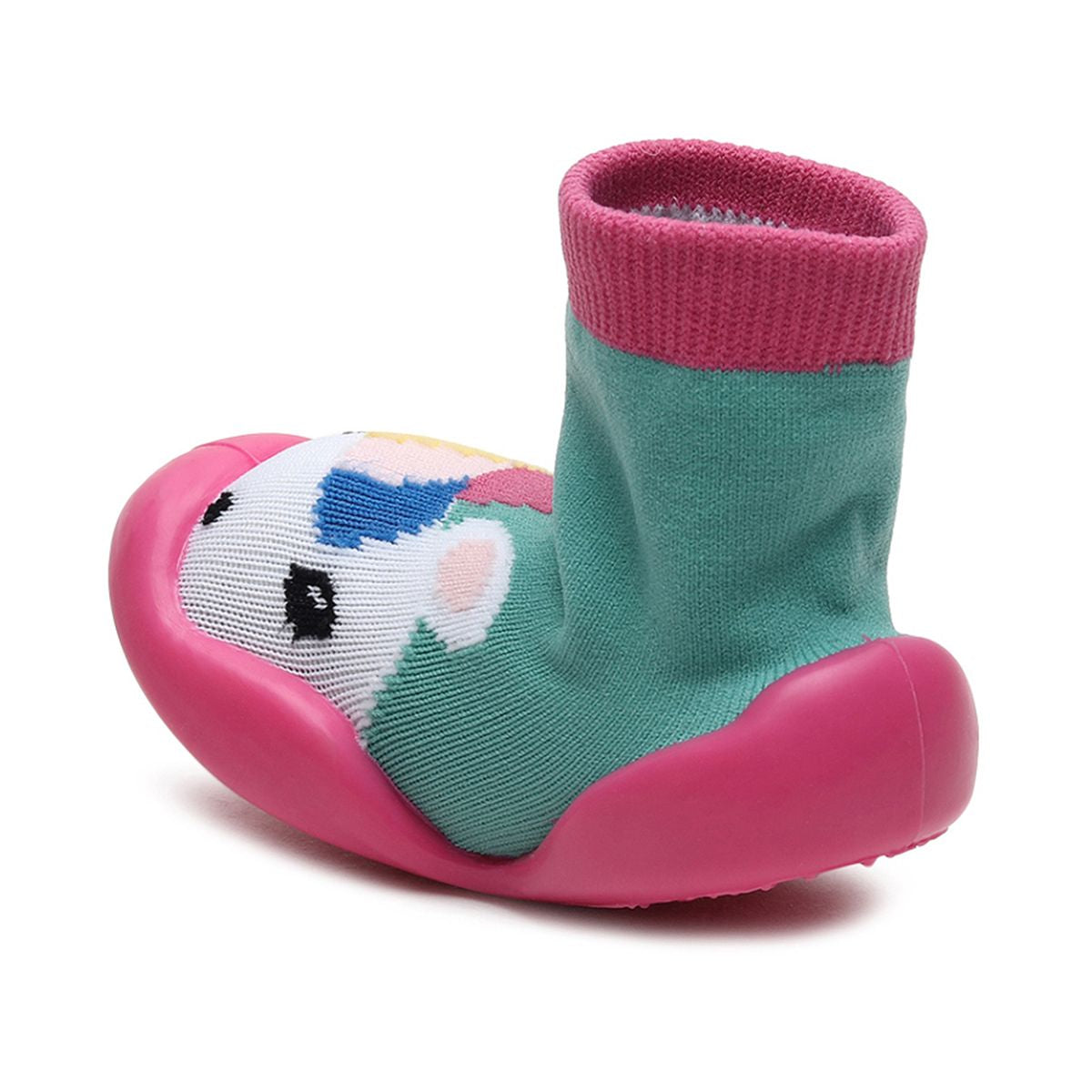 Baby Girls Pink and Mint Green Knit Unicorn Sock Shoes Pack of 1 Pair Flexible Anti-Slip First Walker Footwear