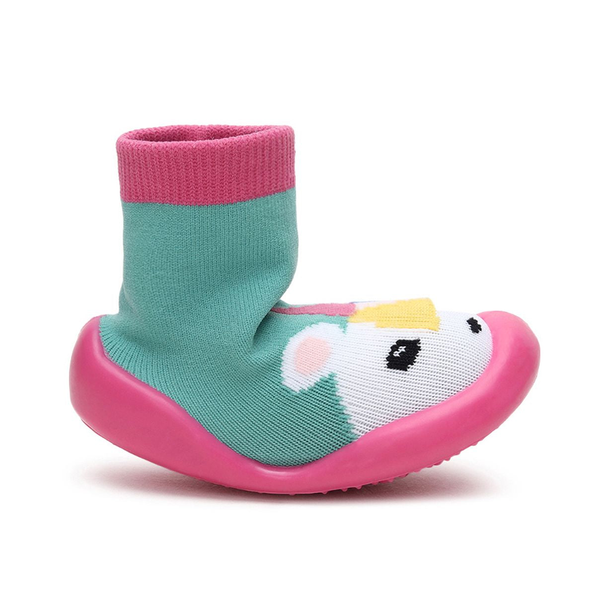 Baby Girls Pink and Mint Green Knit Unicorn Sock Shoes Pack of 1 Pair Flexible Anti-Slip First Walker Footwear