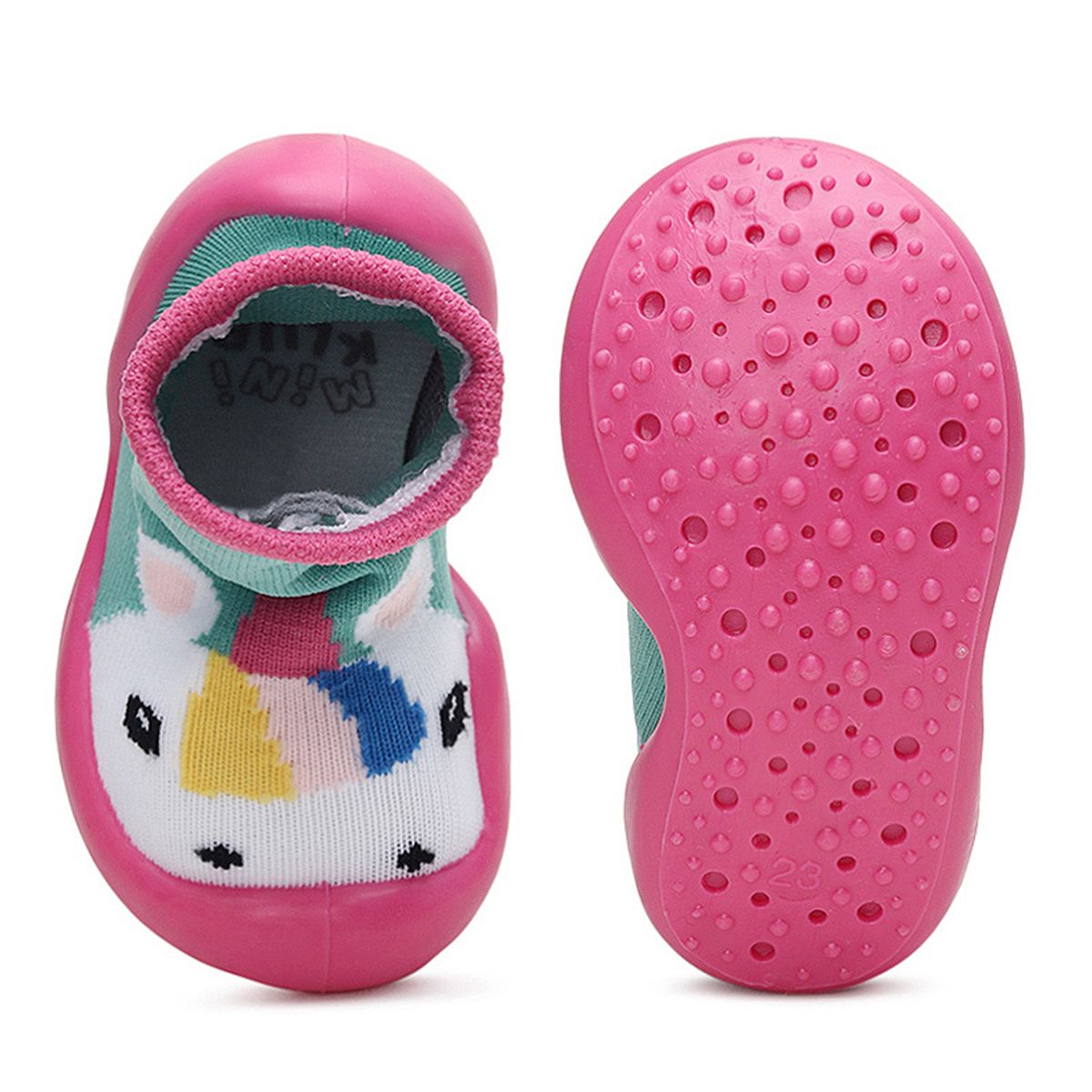 Baby Girls Pink and Mint Green Knit Unicorn Sock Shoes Pack of 1 Pair Flexible Anti-Slip First Walker Footwear