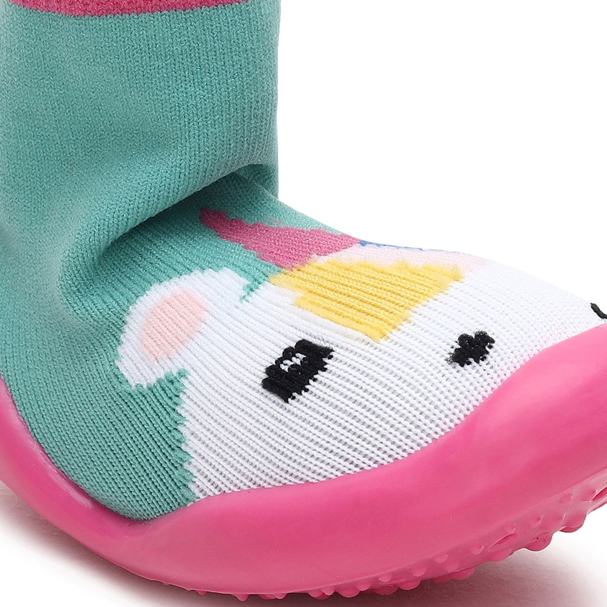 Baby Girls Pink and Mint Green Knit Unicorn Sock Shoes Pack of 1 Pair Flexible Anti-Slip First Walker Footwear