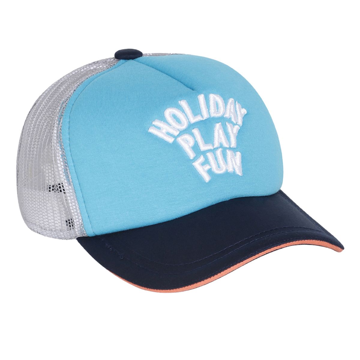 Baby Boys Blue and Navy Cotton Blend Holiday Play Fun Embroidered Trucker Cap Pack of 1 Casual Headwear
