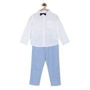 Pack of 3 top and bottom set - white & blue for 3-6 Months