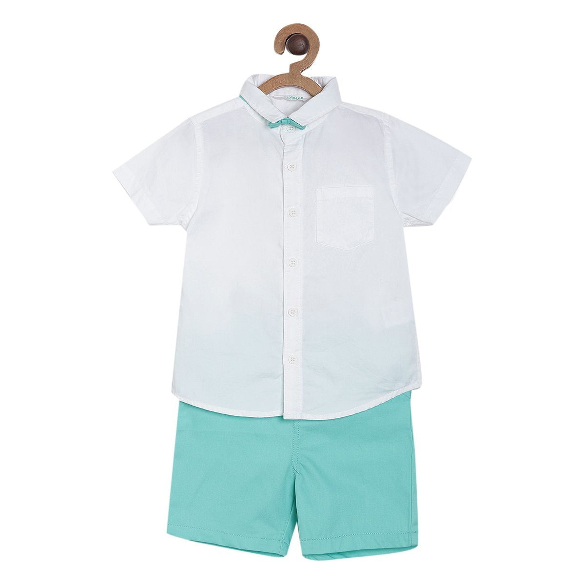 Pack of 3 woven shirt and woven shorts - white & mint green for 3-6 Months