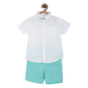 Pack of 3 woven shirt and woven shorts - white & mint green for 3-6 Months