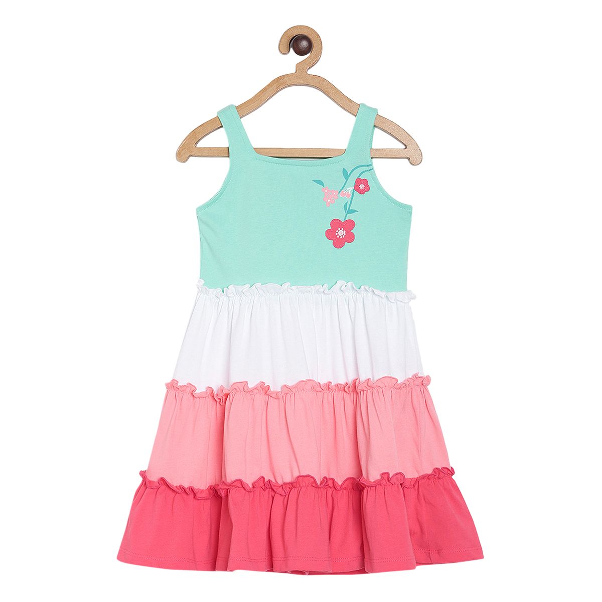 Pack of 1 dress - turquoise green & pink for 3-6 Months