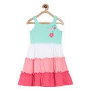 Pack of 1 dress - turquoise green & pink for 3-6 Months