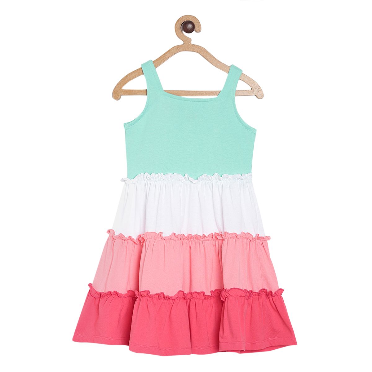 Pack of 1 dress - turquoise green & pink for 3-6 Months
