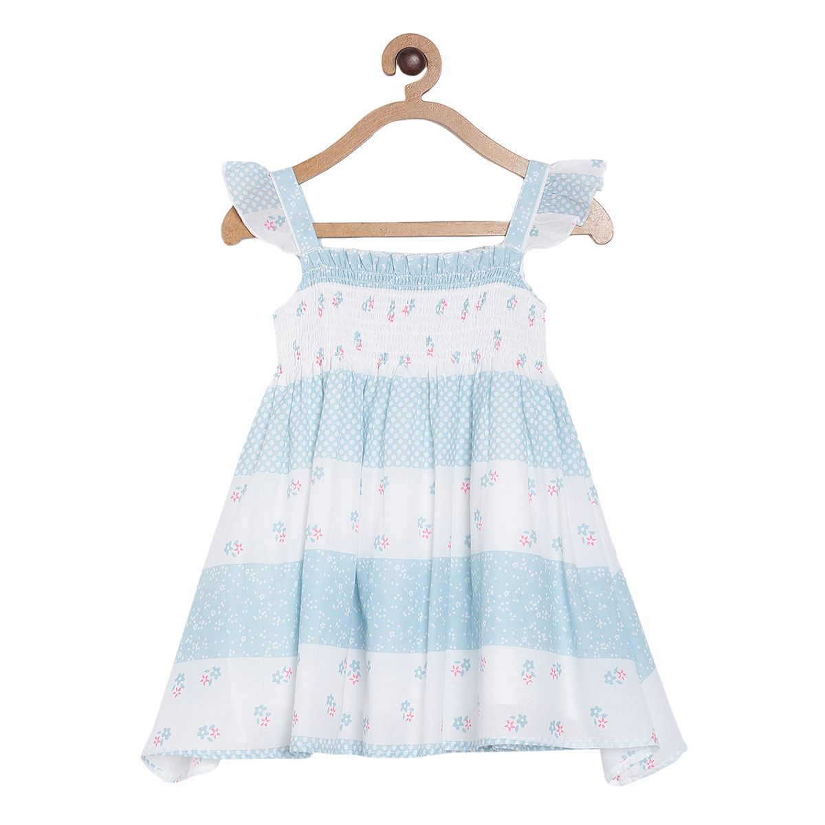 Pack of 1 woven dress - white & sky blue for 3-6 Months