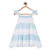 Pack of 1 woven dress - white & sky blue for 3-6 Months