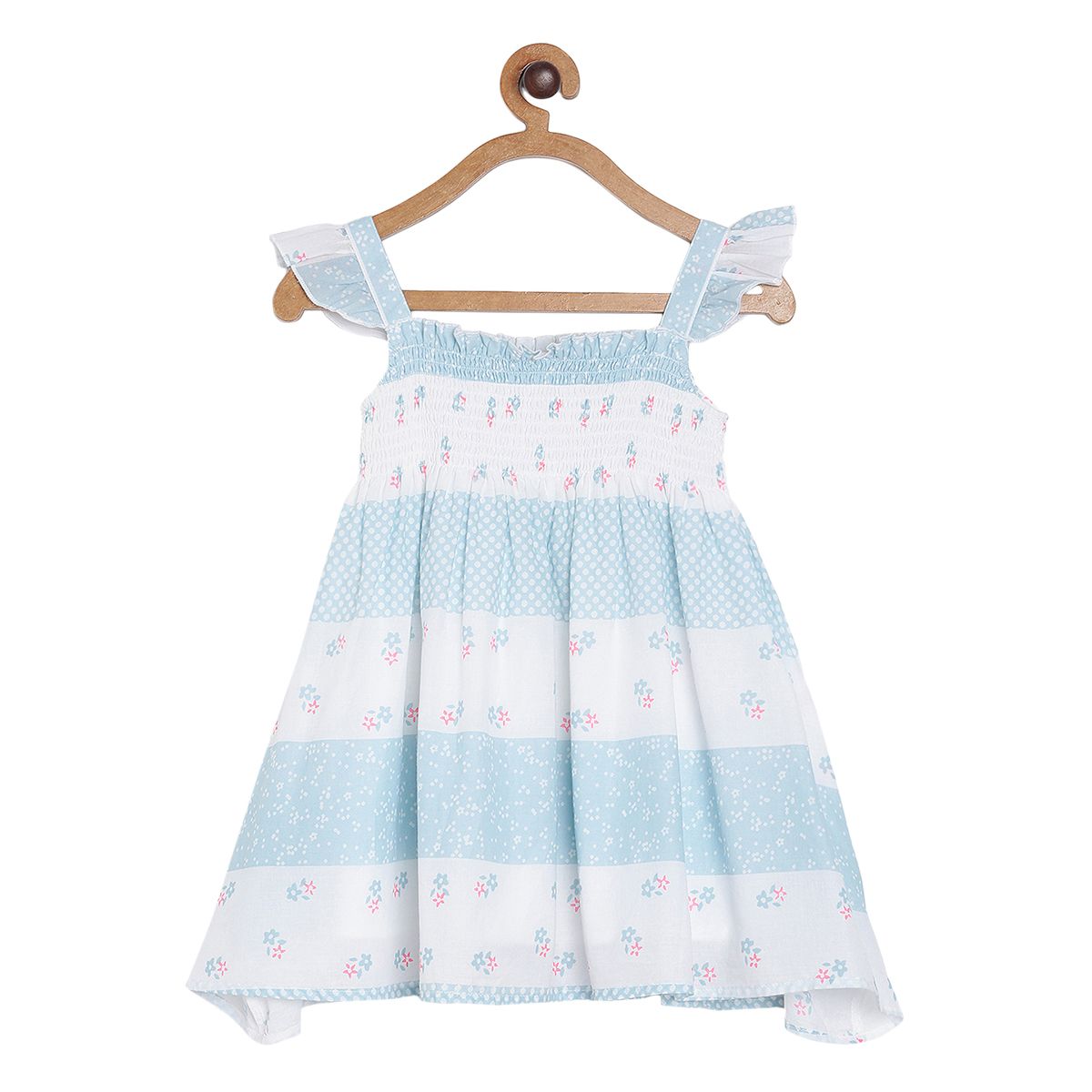 Pack of 1 woven dress - white & sky blue for 3-6 Months