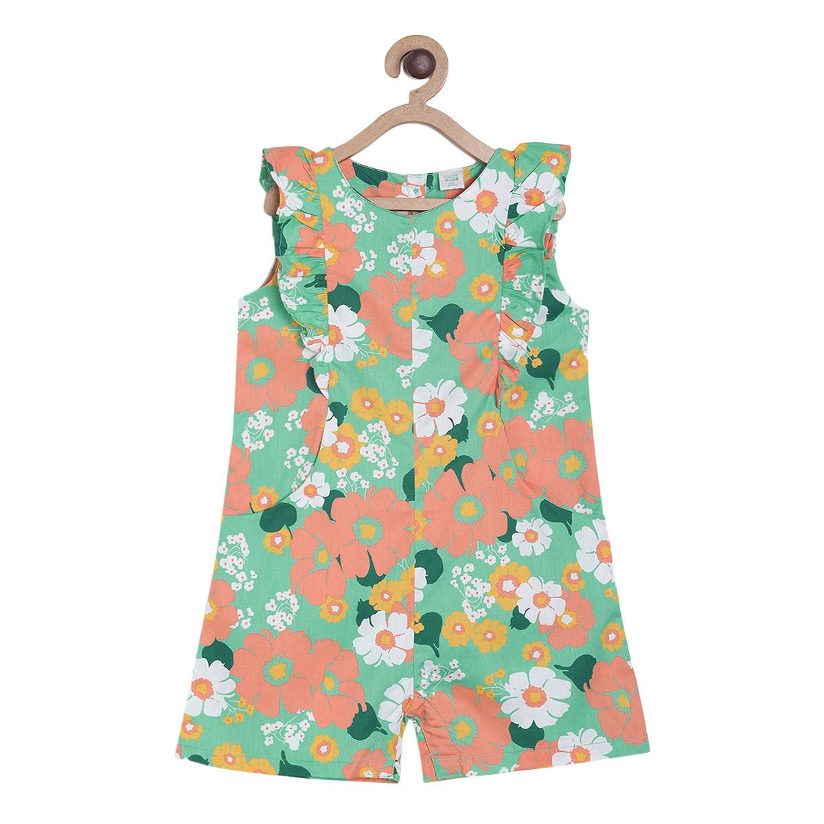 Pack of 1 jumpsuit - coral red & mint green for 3-6 Months