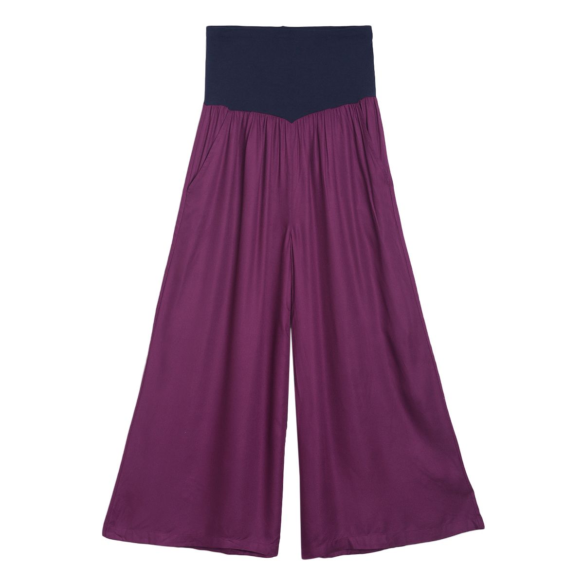 Women Woven Wide Leg Pant with Tummy Tucker, Purple