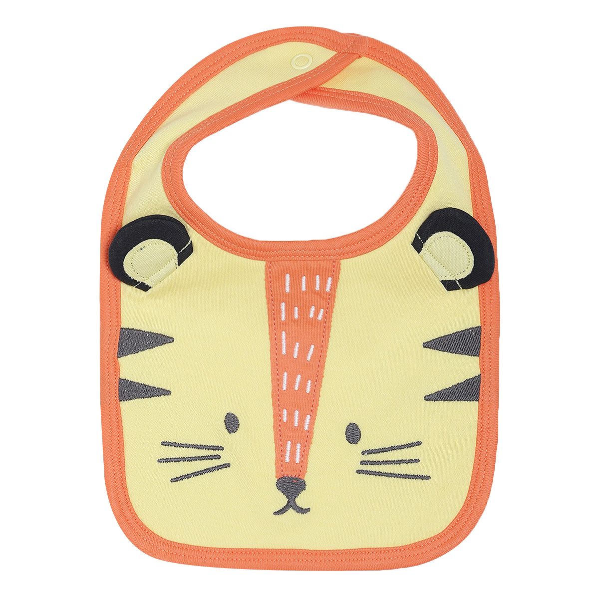Baby Unisex Yellow and Orange Cotton Blend Tiger Face Bib Pack of 1 Snap Button Feeding Essential