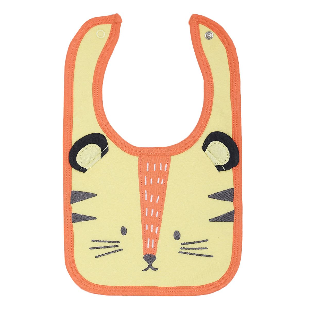 Baby Unisex Yellow and Orange Cotton Blend Tiger Face Bib Pack of 1 Snap Button Feeding Essential