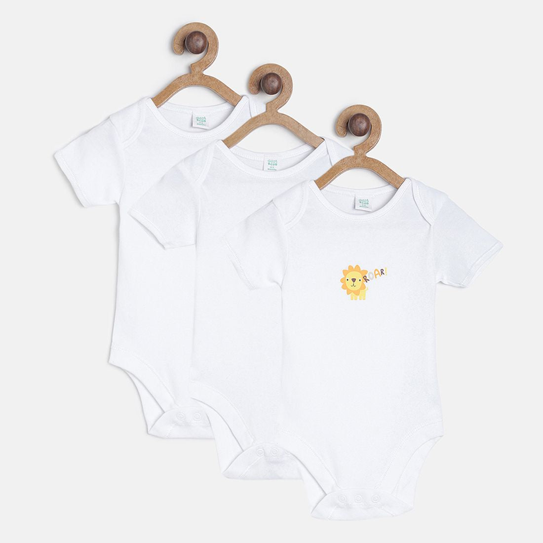 Baby Boys White Cotton Printed Bodysuits Pack of 3 Regular Fit Casual Bodysuits