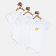 Baby Boys White Cotton Printed Bodysuits Pack of 3 Regular Fit Casual Bodysuits