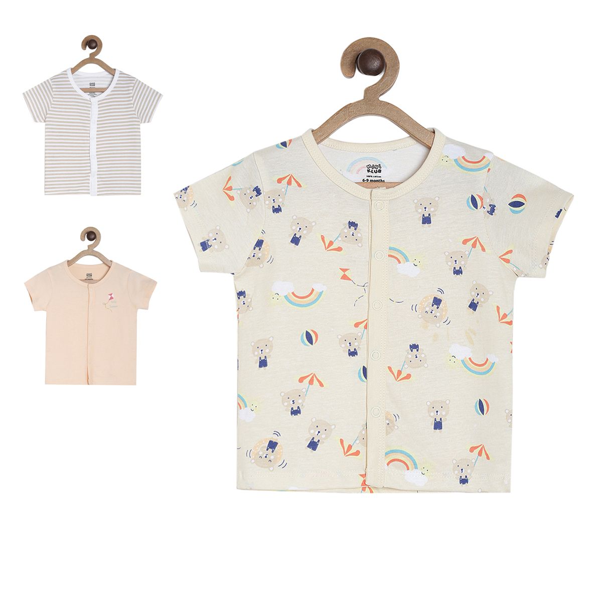 Pack of 3 front open vest - light beige for New Born
