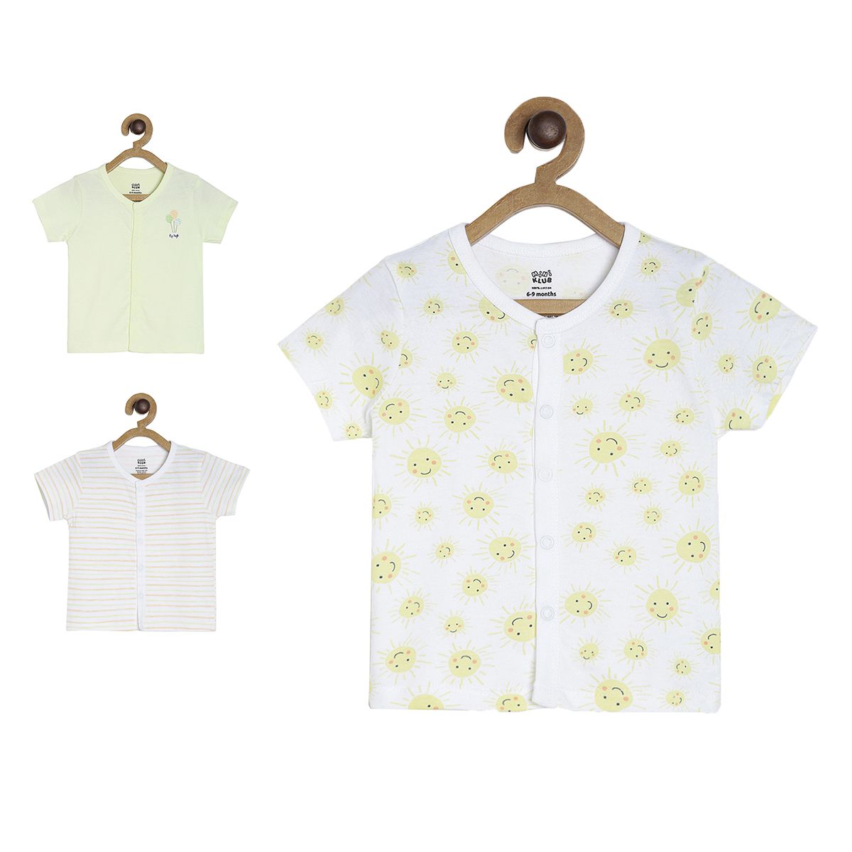 Pack of 3 front open vest - white & yellow for New Born