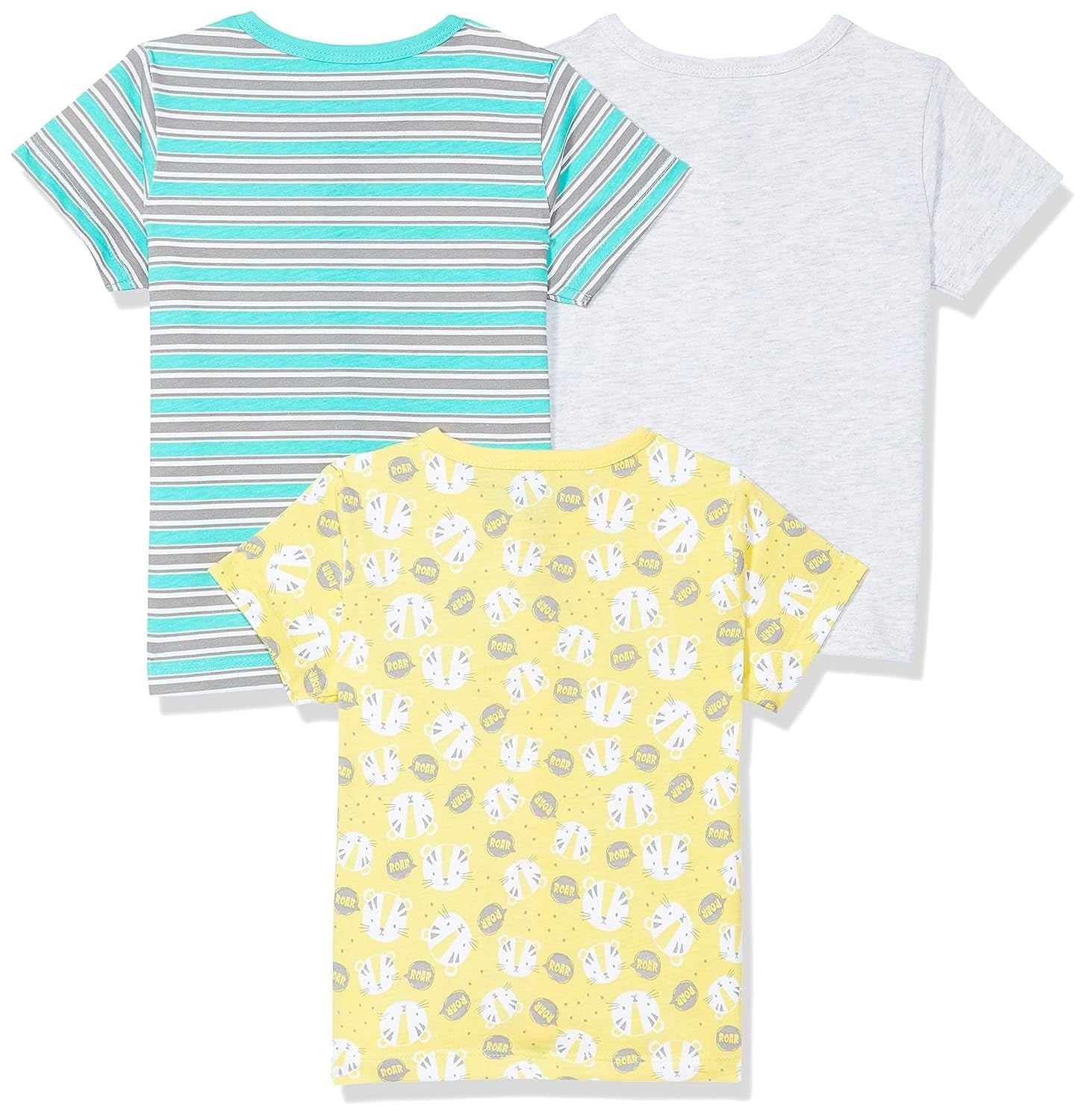 Baby Boys Lion Print and Striped Half Sleeve T-Shirt Pack of 3, Yellow Grey Green