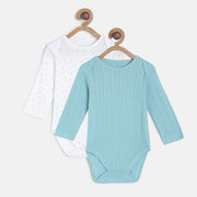 Baby Girls Blue & White Cotton Full Sleeves Bodysuits Pack of 2 Regular Fit Casual Bodysuits