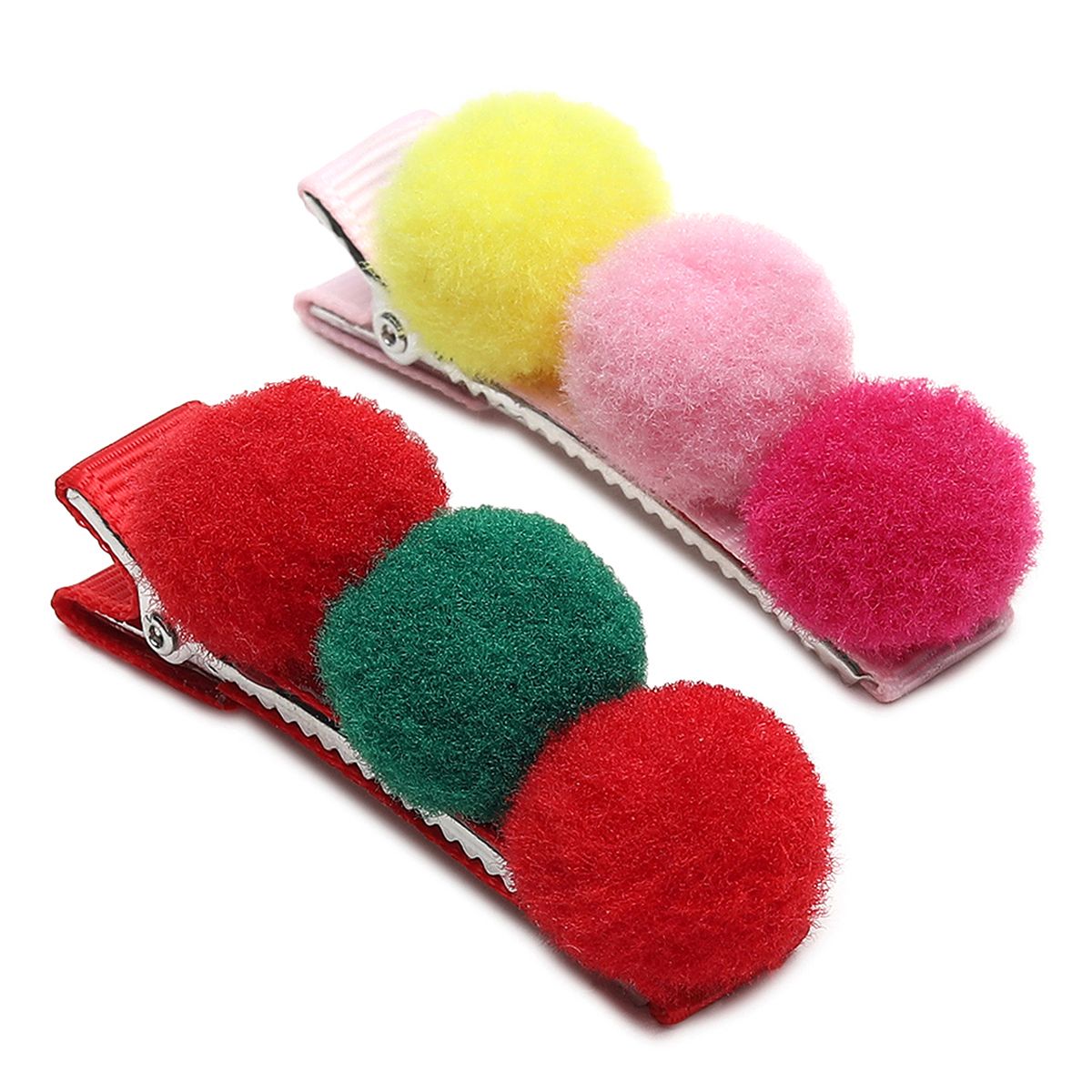 Girls Multicolor Pom Pom Hair Clips Pack of 2 Cute Hair Accessories